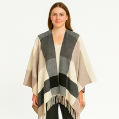 Selina | Geometrischer Schal-Cardigan mit offener Vorderseite in Grau-Weiß