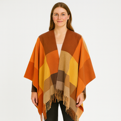 Selina | Geometrischer Schal-Cardigan mit offener Vorderseite in Orange-Gelb
