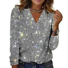 Caroline - Schicke, glänzende Damenbluse in Silber
