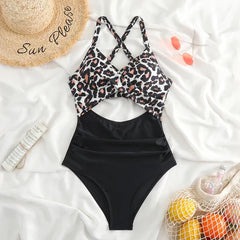 Tori® | Rückenfreier Badeanzug in Leopard Schwarz