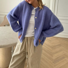 Hannah - Flauschiger Strick-Cardigan mit Knöpfen für Damen in Viola
