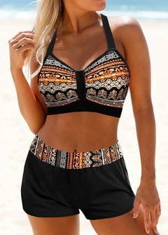 Marlene | Hochtaillierter Ripp-Bikini in Schwarz/khaki