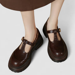 Emilia | Damen Plattform T Riemen Casual Schuhe in Braun
