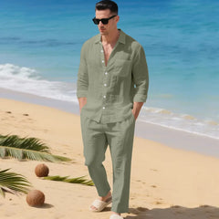Luca™ Baumwoll-Leinen-Set mit Button-Down-Hemd in Grün