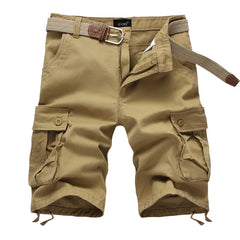 2025 Summer Men Shorts Fashion Plaid Beach Shorts Mens Casual Shorts Military Short Pants Male Bermuda Cargo Overalls No belt in JD01 Khaki