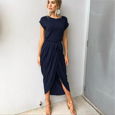 Kurzarmkleid mit Gürtel und Schlitz für Damen