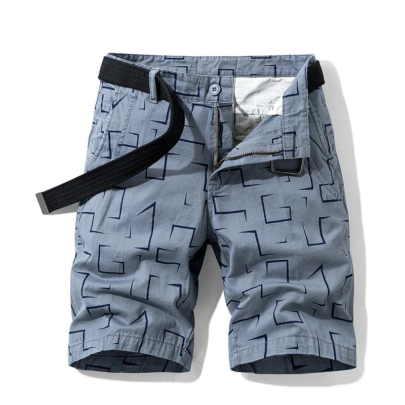 Summer thin multi pocket pure cotton workwear shorts men's oversized loose straight leg five point casual over knee beach shorts