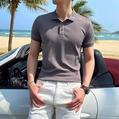Alexander | Spitzer Kragen Slim-Fit Poloshirt in Grau