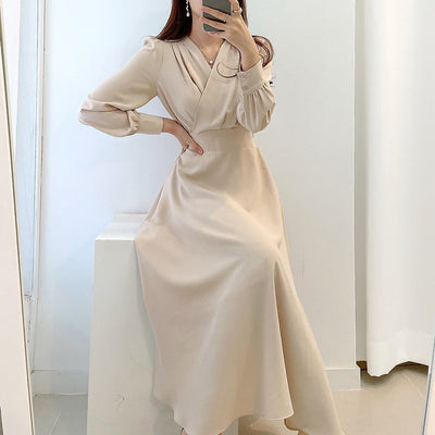 Monique - V-Ausschnitt Puffärmel Kleid