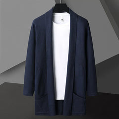 Hendrik | Herren Offene Wasserfall Front Strickjacke in Blau