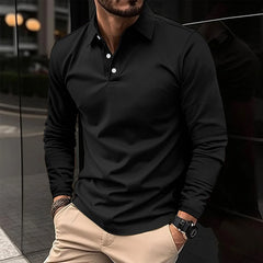 Gideon | Herren Klassisches Langarm Poloshirt in Schwarz
