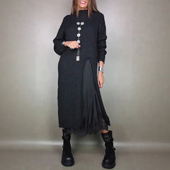 Valérie™ Set mit Langem Satin-Kleid und Feinstrick-Pullover / Zeitlose Eleganz in Jedem Detail! in Schwarz