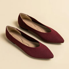 Damen Casual Elastische Weiche Strick Flache Schuhe in Weinrot