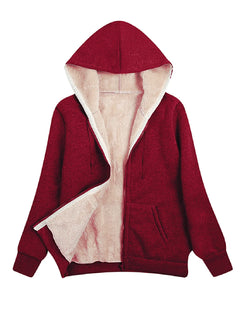 Warme Fleece Jacke mit Kapuze für Damen | Langarm in Rot