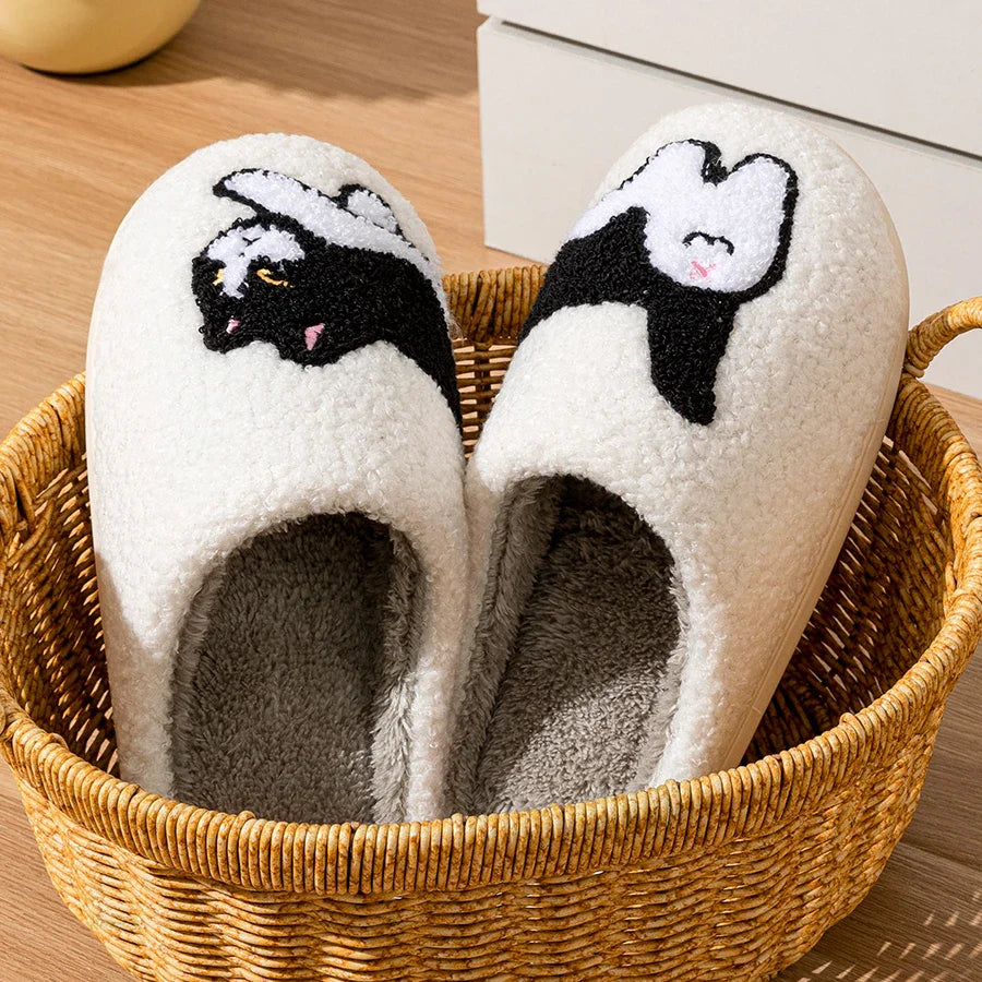 Bequeme Hausschuhe mit Katzenmotiv | Warme