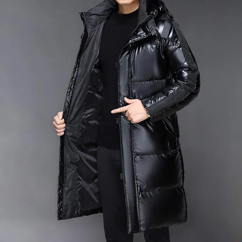 Schwarze Winter Daunen Jacke für Herren | mit Kapuze