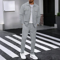 Erik™ Premium-Set aus strukturierter Strickware mit Button-down-Hemd in Grau