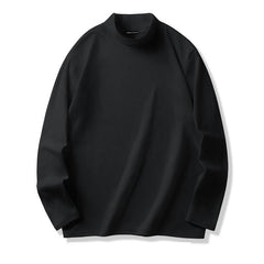 T-Shirt Herren - Regular Fit Langarm mit Stehkragen | Casual in Schwarz