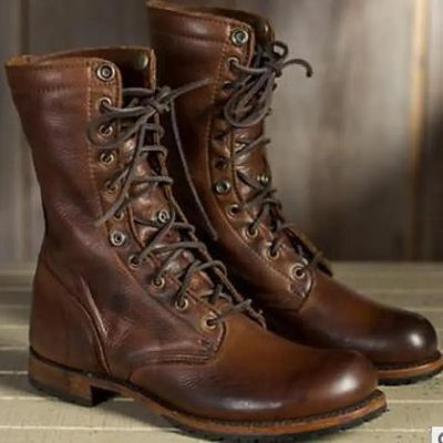 Damen-Retro-Schnürstiefel | Faltbares Knöcheldesign