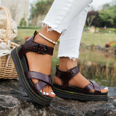 Ledersandalen mit Schnalle für Damen in Bordeauxrot