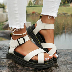 Ledersandalen mit Schnalle für Damen in Weiß