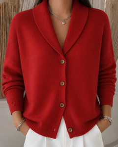 Charlotte | Strickjacke Mit Knopfkragen in Rot