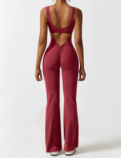 Sionex | Atmungsaktiver Flare-Jumpsuit für Damen Sommer in Weinrot