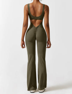 Sionex | Atmungsaktiver Flare-Jumpsuit für Damen Sommer in Olivgrün