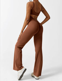 Sionex | Atmungsaktiver Flare-Jumpsuit für Damen Sommer in Hellbraun