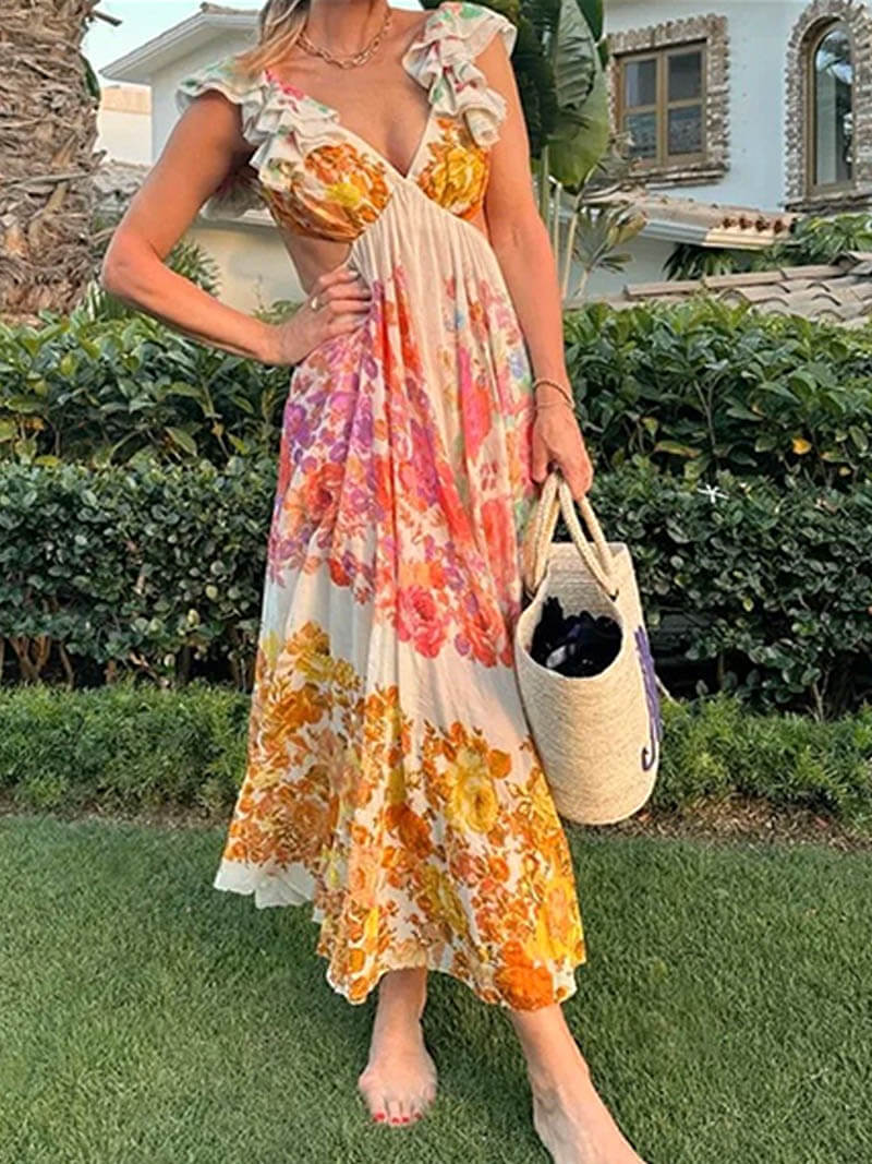 Nora® | V-Ausschnitt Kleid mit Offenem Rücken