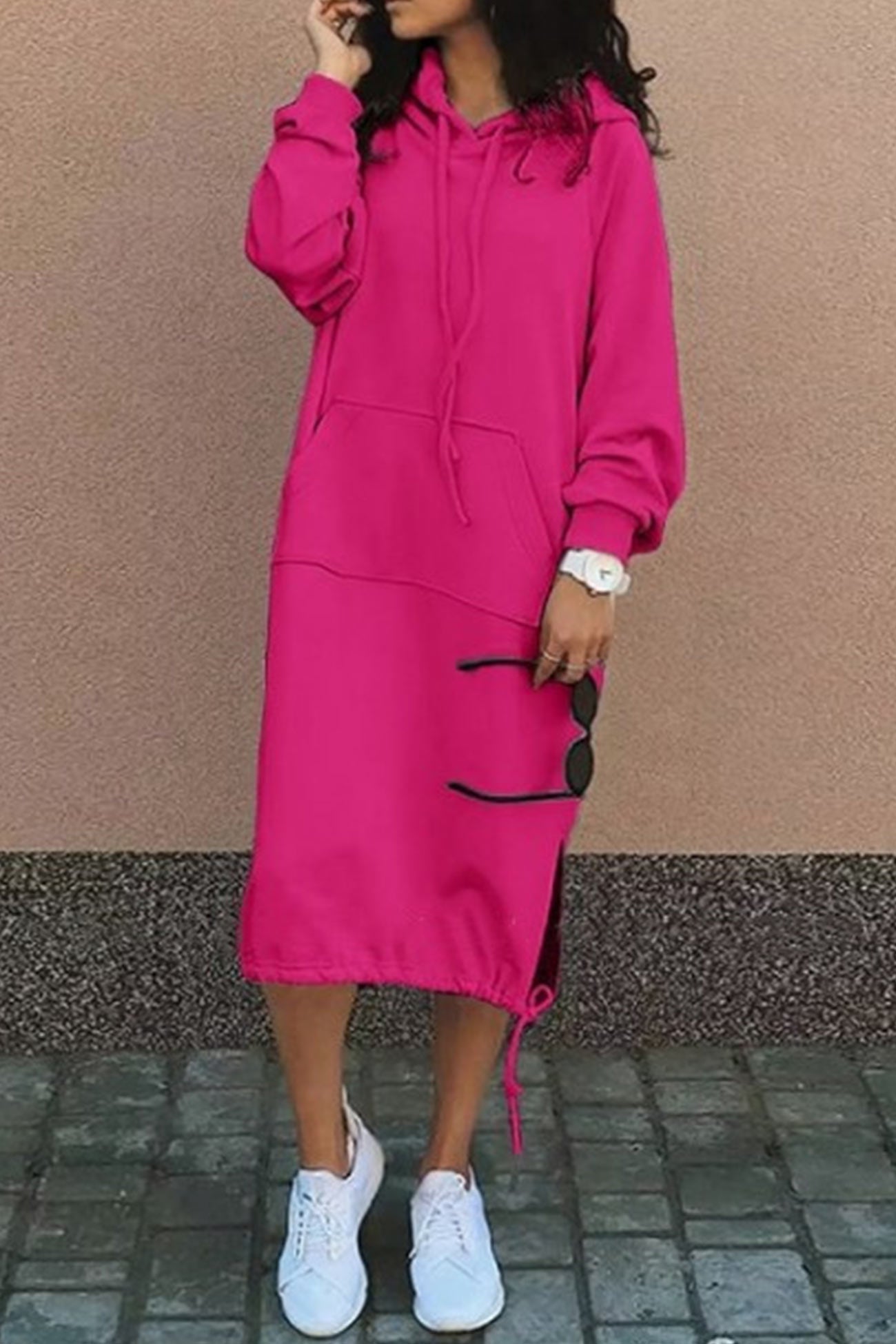 Damen Lange Kapuzenpullover Kleid | Langarm
