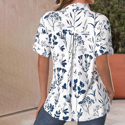 Sophia - Lässige Damenbluse mit Blattdruck, Kurze Ärmel aus Baumwoll-Polyester