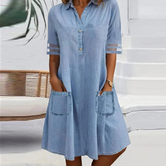 Addison | Leichtes Denim-Taschenhemdkleid in Blau