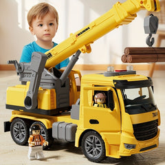 Spielzeug-Baukranwagen – Realistisches Fahrzeug mit Lichtern, Geräuschen und beweglichem Arm für Kinderspielzeit in Gelb