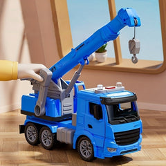 Spielzeug-Baukranwagen – Realistisches Fahrzeug mit Lichtern, Geräuschen und beweglichem Arm für Kinderspielzeit in Blau