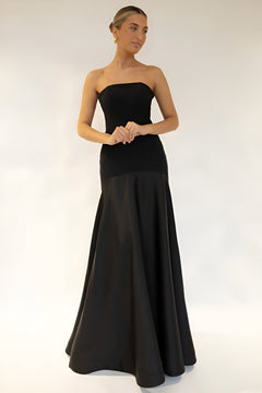 Anastasie | Sexy Luxus Patchwork Trägerloses Maxikleid in Schwarz