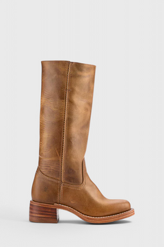 Selina | Damen Knielange Leder Stiefel mit Niedriger Absatz in Hellbraun