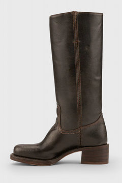 Selina | Damen Knielange Leder Stiefel mit Niedriger Absatz in Dunkelbraun