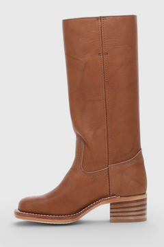 Selina | Damen Knielange Leder Stiefel mit Niedriger Absatz in Braun