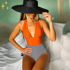 Zita® | Stylischer Low Cut Bikini für Damen in Orange & Gestreift