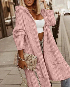 Langärmlige Damen-Strickjacke - Bequemer Hoodie-Stil in Rosa