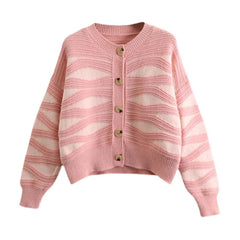 Gestreifte Strickjacke mit Knopfleiste in Rosa