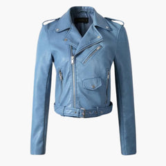 Stylische Damen Bikerjacke mit Reverskragen und Reißverschlusstaschen in Blau
