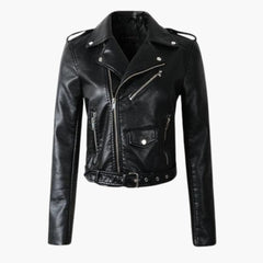 Stylische Damen Bikerjacke mit Reverskragen und Reißverschlusstaschen in Schwarz
