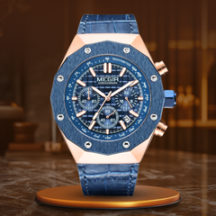 Walter® | Klassische Wasserdichte Quarz-Uhr in Roségold Blau
