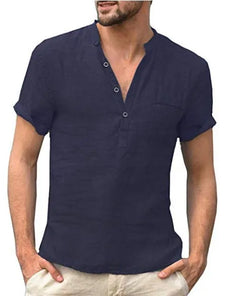 Kurzarm-Leinen-Sommerhemd für Herren in Marineblau