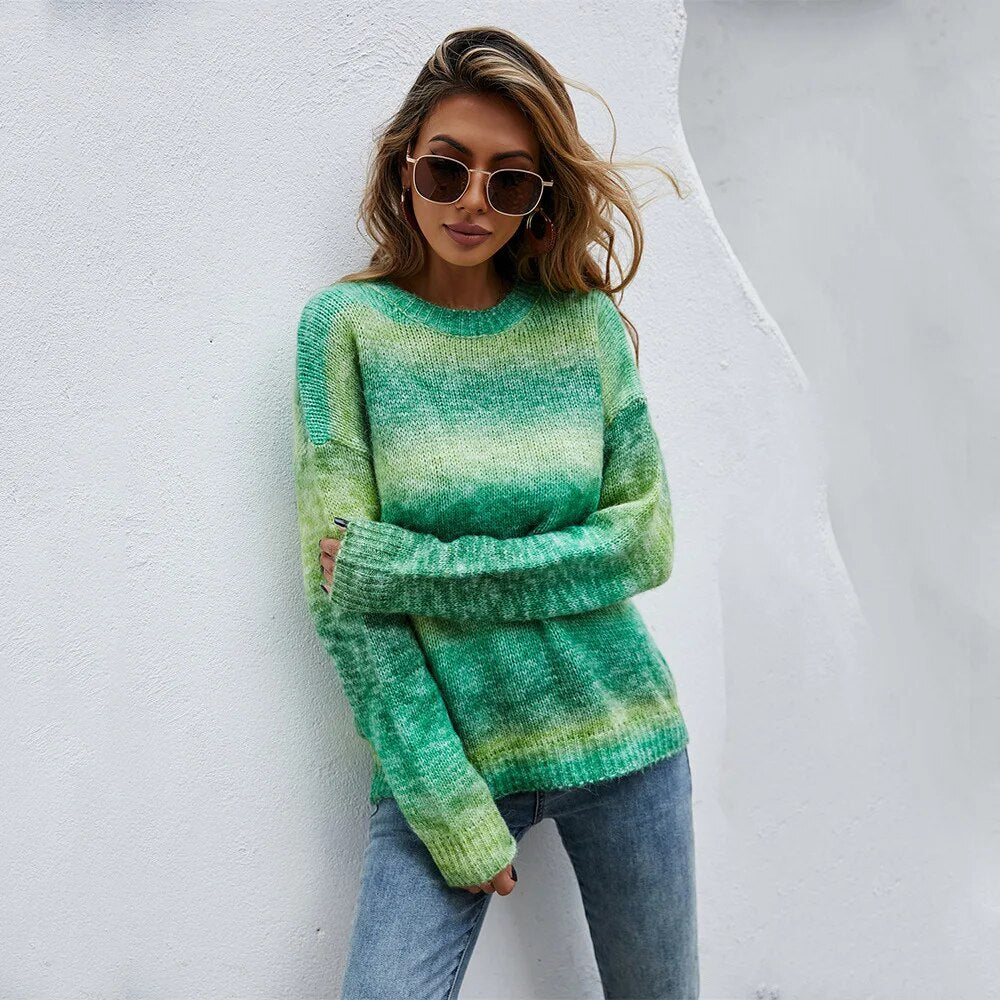 Damen Regenbogen Pullover Bunt gestrickt Pullover