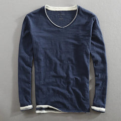 Wilhelm | Herren V-Ausschnitt Langarm Sweatshirt in Blau