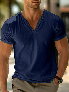 Malte | Herren Henley T-Shirt mit Knopfleiste in Dunkelblau
