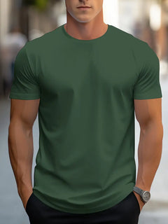 T-Shirt Basic Herren Rundhals Kurzarm in Dunkelgrün